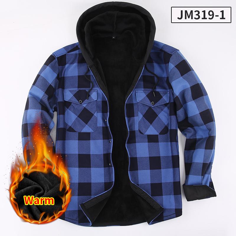 Men's Warm Thick Fleece Plaid Shirt Jacket Sherpa Lined Hoodie Flannel Shirts Outwear Winter Coat with Pockets Button Down Jackets with Hood for Men