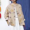 Johnature Women Vintage Print Floral Jackets Bat Sleeve Coats Spring Button Pockets Chinese Style O-Neck Jackets