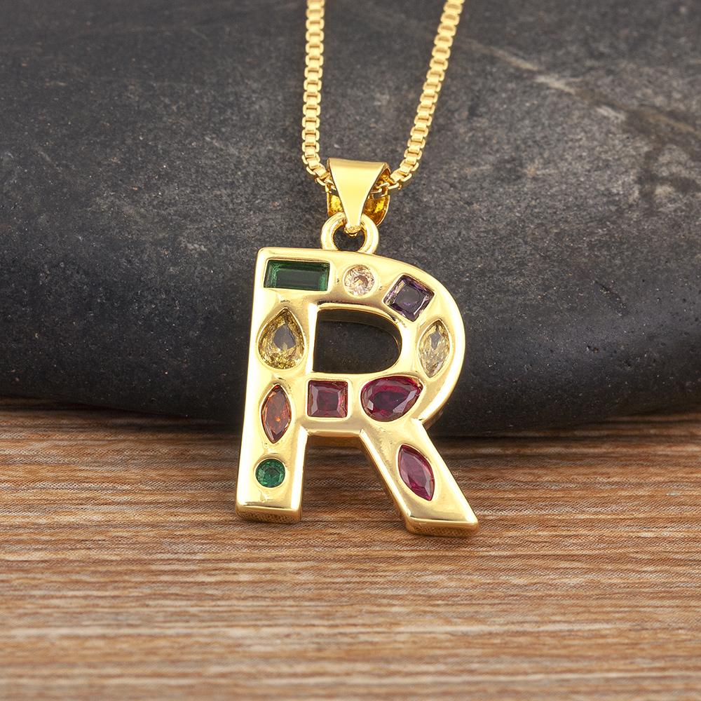 Nidin New Fashion Pave Colorful Zircon A-Z Letters Pendant Necklace Initials Alphabet For Women Name Clavicle Chain Jewelry Gift