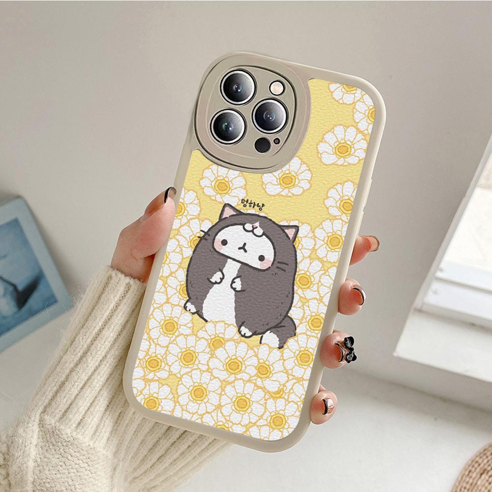 Kawaii Molang Cartoon Anime Cat Phone Case for Iphone 14 13 11 12 Pro MAX 13 12 MiNi 7 8 Plus X XS XR Lambskin Protective Covers