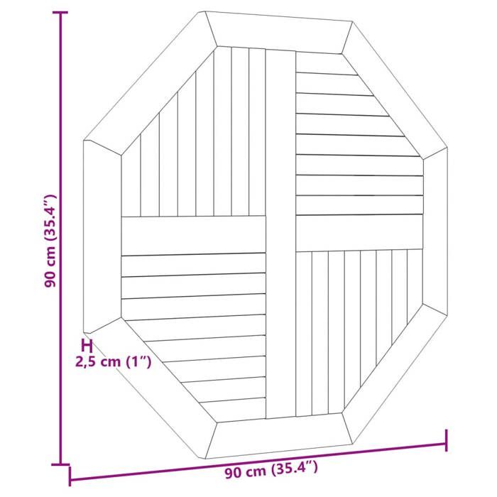 VidaXL Table Top 90x90x2.5 Cm Octagonal Solid Teak Wood, Replacement Table Top, Wooden Table Top, 366667