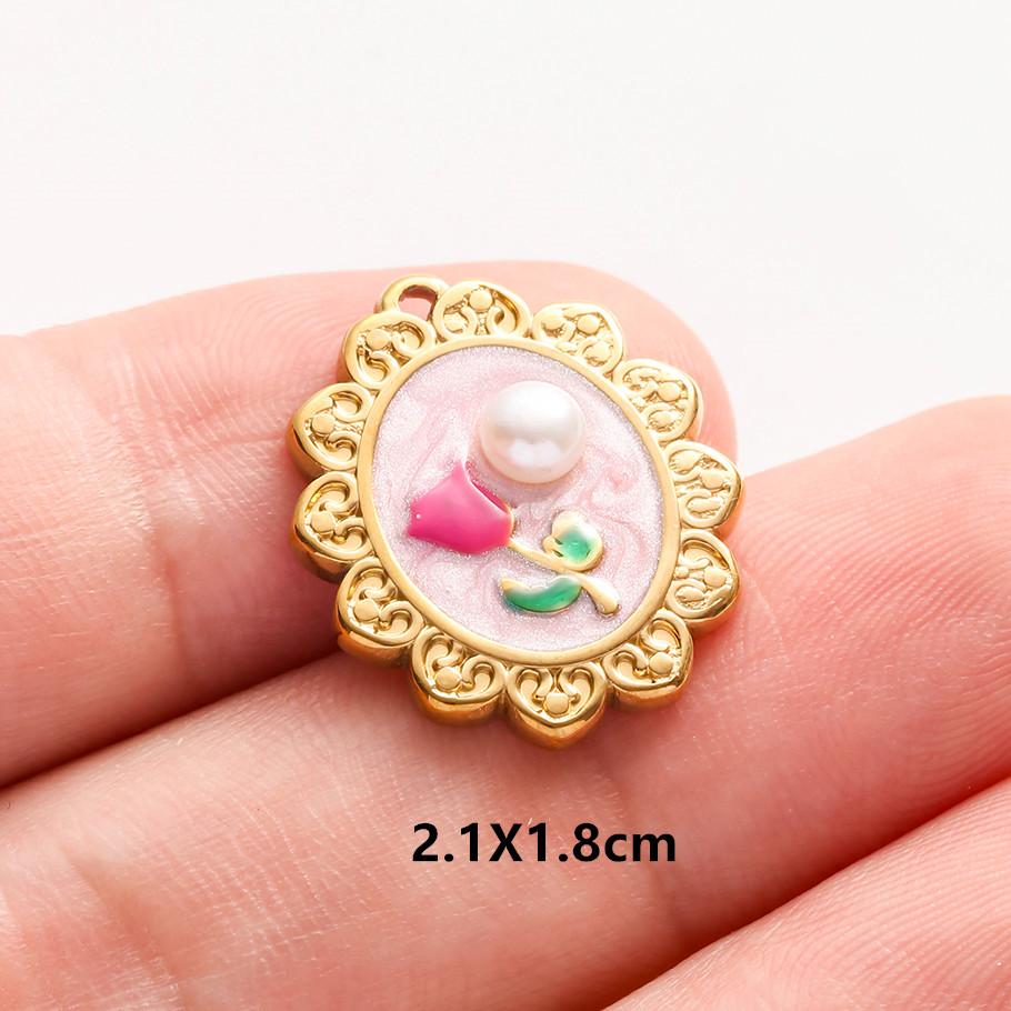 3 pezzi Ciondoli Fiore Eleganti Fatti a Mano a Goccia d'Olio Rosa Blu Acciaio Inossidabile Per Creazione Gioielli Collana Bracciale Portachiavi