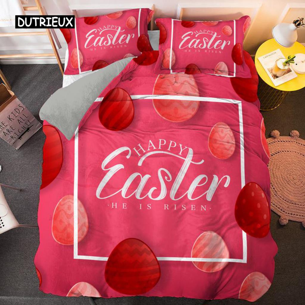 Ostern-Bettbezug-Set, Mikrofaser, buntes Eier-Bettwäsche-Set für Jungen und Mädchen, Oster-Thema, bequemer Queen-King-Size-Bettbezug