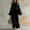 Women's High Neck Long Sleeve Dress with Bell Sleeves and Waist Tie