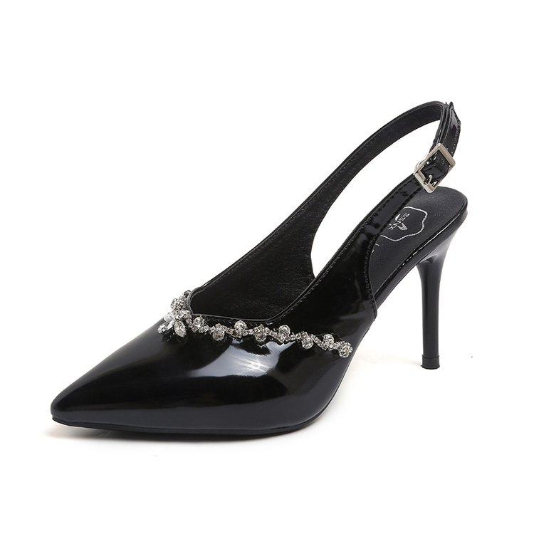 Sandały na szpilce lakierowane Modne szpiczaste płytkie wsuwane z klamrą z cyrkonii Antypoślizgowe czółenka