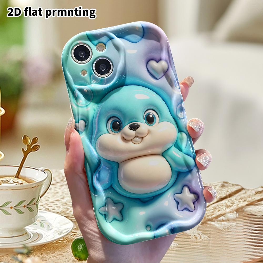 Phone Case: 2D flat design, suitable for iPhone 18 17 16 15 14 13 Pro, light blue little seal, perfect Christmas and Halloween holiday gift
