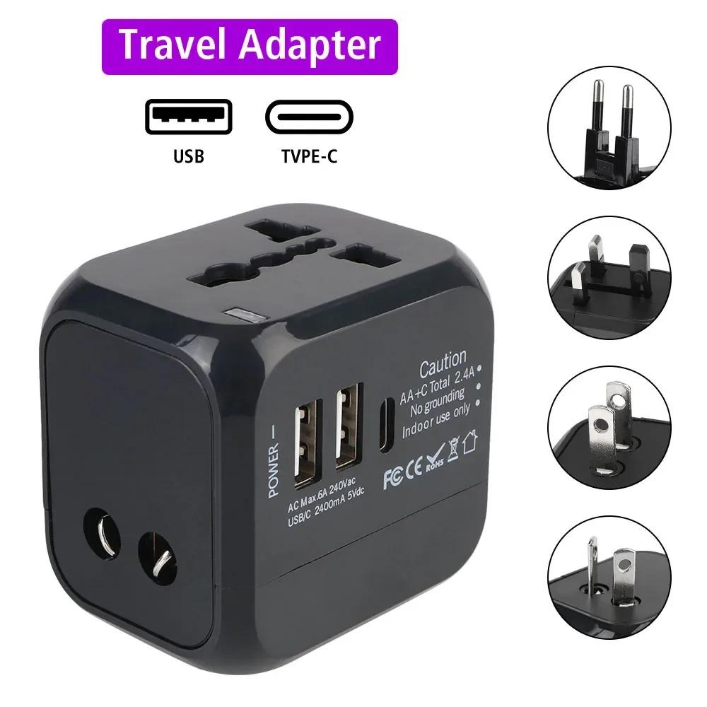 All-in-One Reiseadapter Wandladegerät 6A für US EU UK AU mit 2 USB-Anschlüssen und 1 Typ-C-Universalstecker