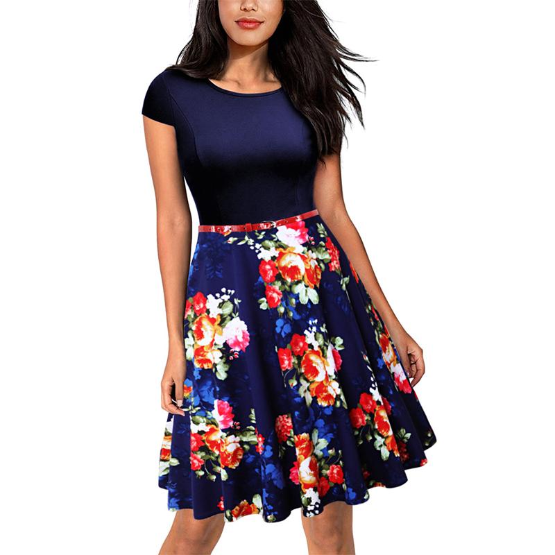 Women's Sunskirt Summer Dress Pullover Round Neck Printed Slim Fit Short Sleeve Dress Beach Dress Plus Size