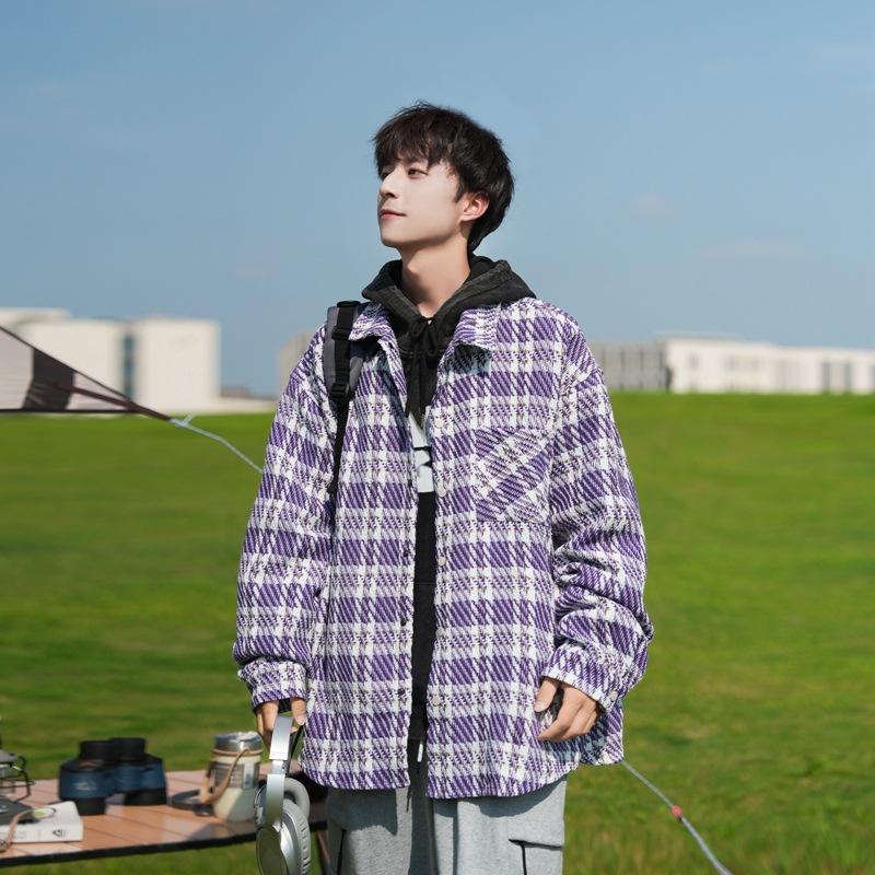 High Street Autumn Men's Fashion Versatile Lapel Plaid Jacket Loose Casual Jacket