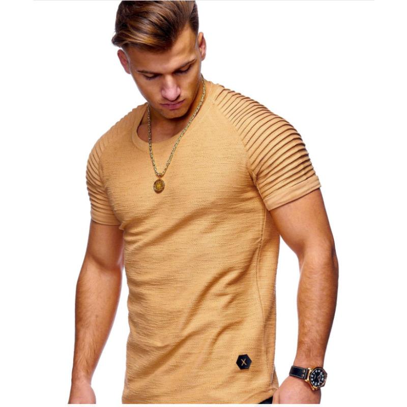 Men's Crew Neck Slim Fit Solid Color Short Sleeve T-Shirt Rough Sleeve Men's Short