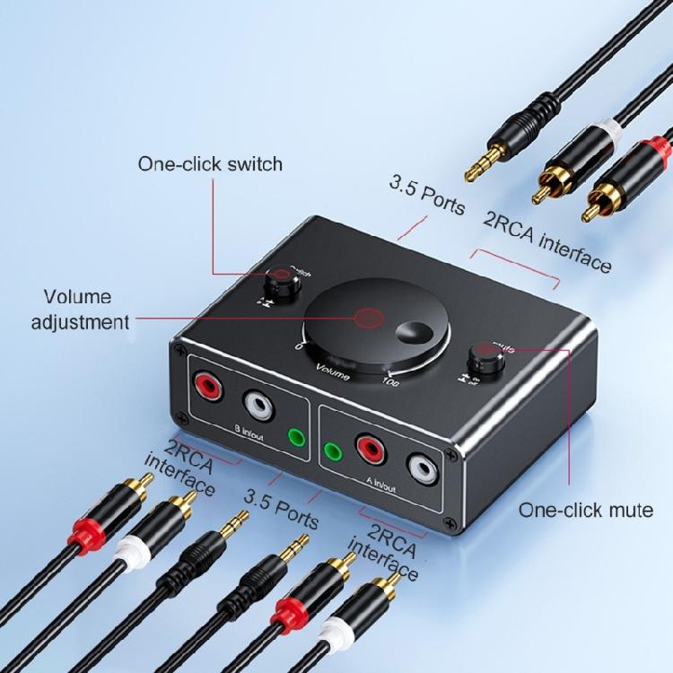 Auditory Switcher Box 3.5mm 2RCA 2 In 1 Out Bidirectional with Sound Control for Seamlessly Device Switching