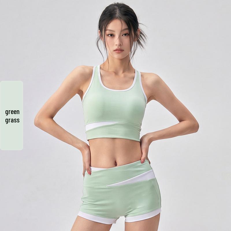 Women's Summer Yoga Suit Set - Cool Spicy Color Block Tank with Chest Pads for Fitness and Pilates