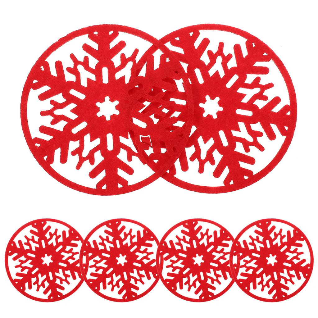 6Pcs Christmas Felt Coasters Round Nonslip Heat Resistant Cup Pads Xmas Snowflake Design Coaster for Dining Table