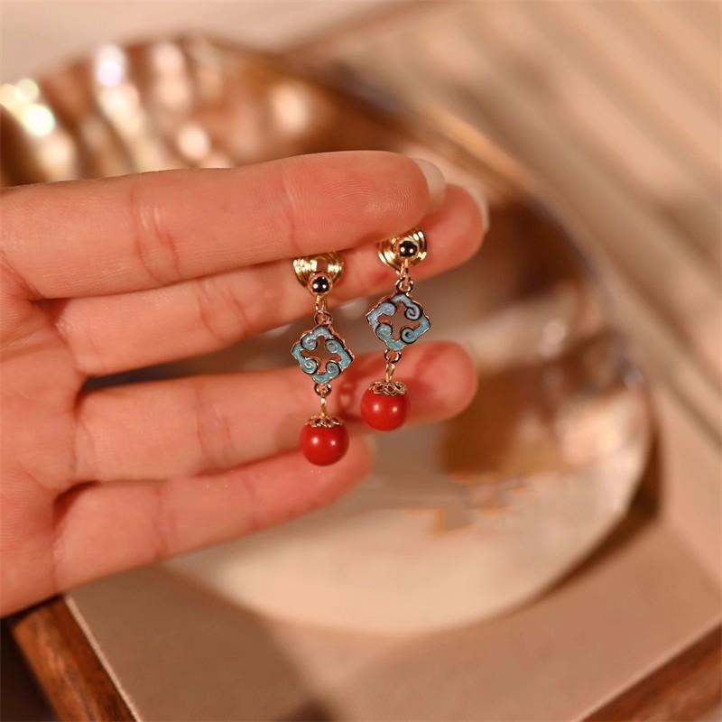 925 Sterling Silver Jewelry Auspicious Clouds Cinnabar Drop Earrings for Women Wedding Party Jewelry for Girls Friend Gift