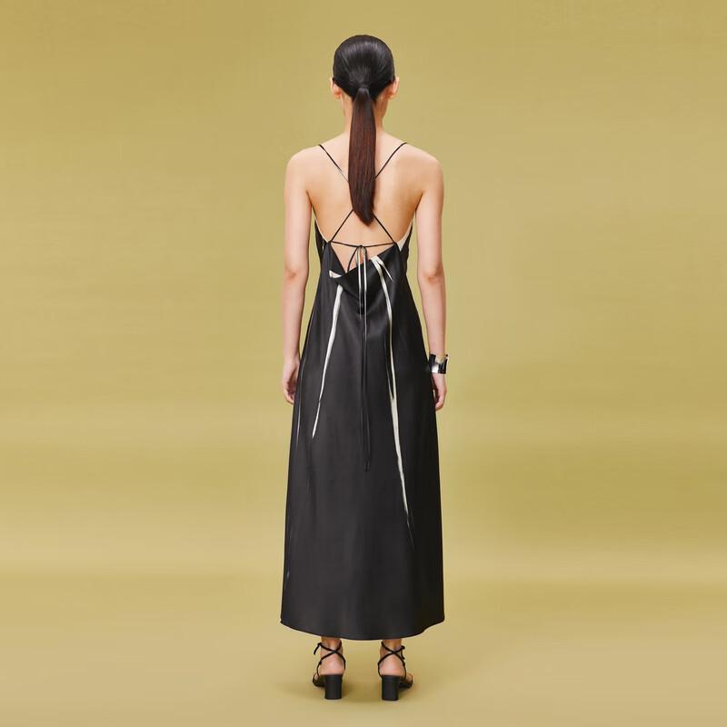 LESS 2024 Spring Black Floral Strappy Maxi Dress