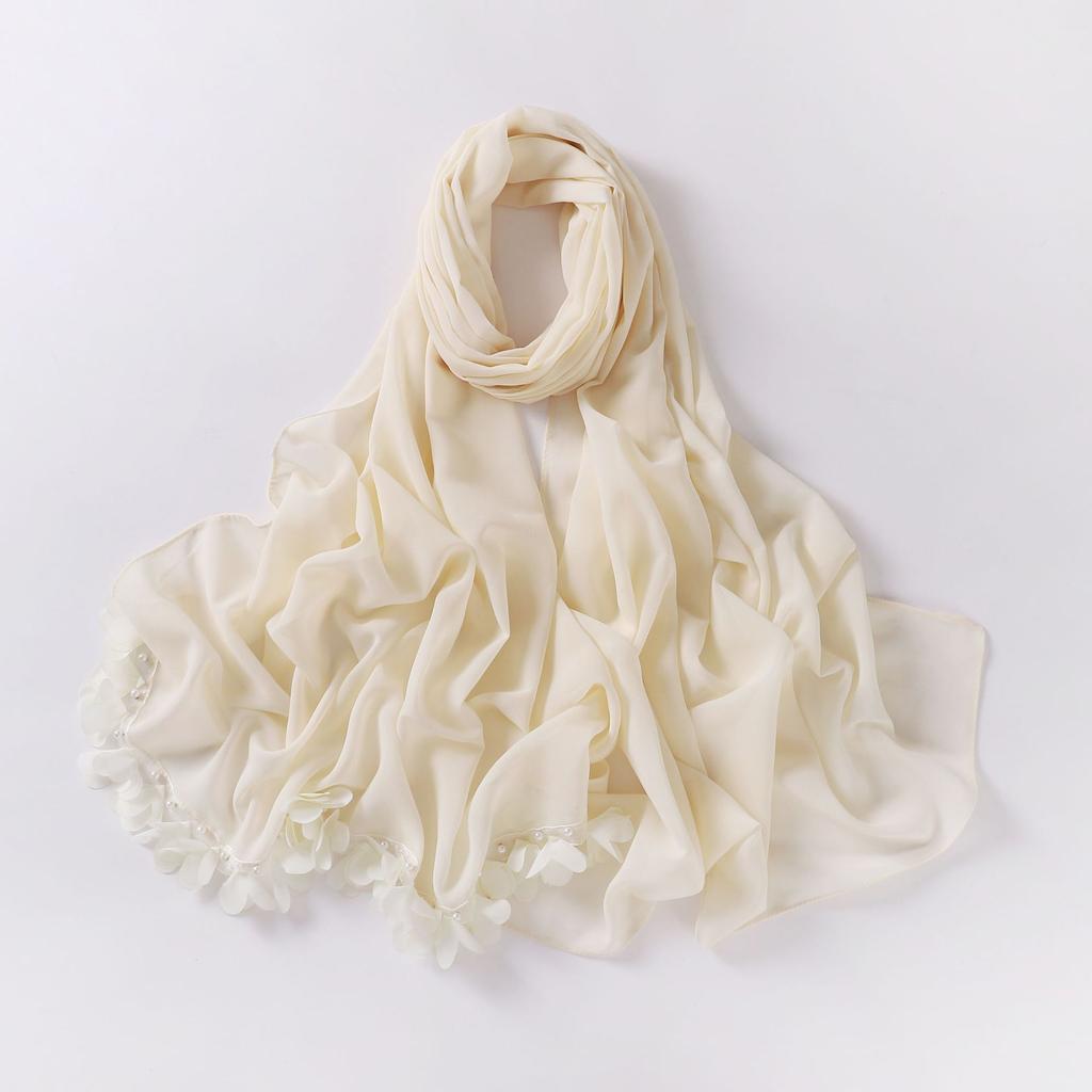 Fashion Bubble Pearl Chiffon Scarf Flower Beads Hijab Muslim Women Headscarf Turban Shawl Wrap Islam Veil Stoles Scarves Bufanda