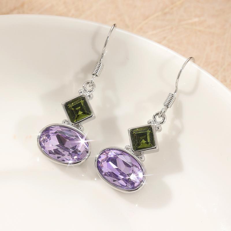 Vintage Geometric Inlaid Green Purple Synthetic Zircon Dangle Earrings for Women Bohemian Style Banquet Jewelry Accessories Gift