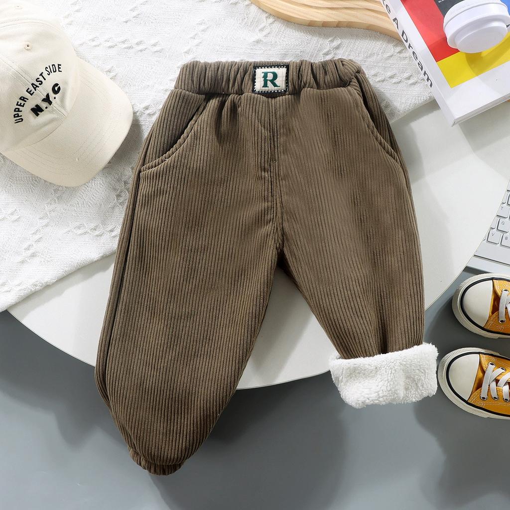 Children's Korean Pants Autumn and Winter Casual Outer Wear Pants Children's Plus Velvet Thickened Sweatpants Casual Trousers