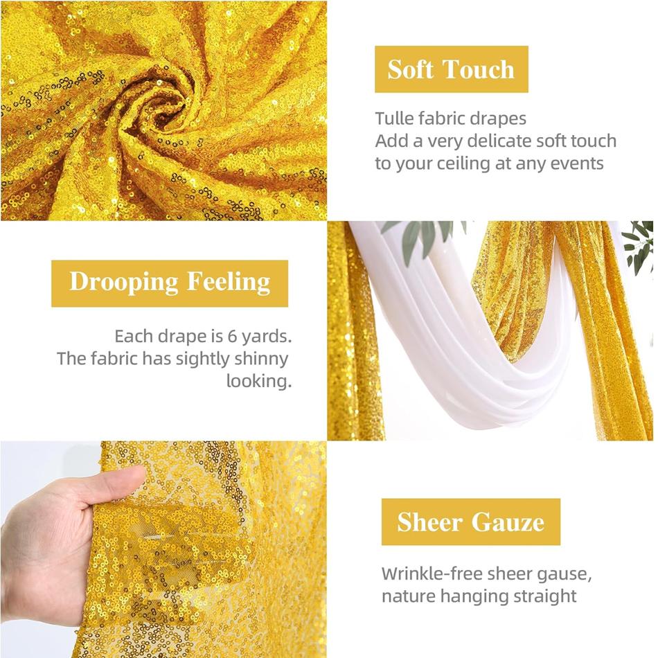 1PC 3/10M Sequin Table Runner Collocation 1PC White Chiffon Wedding Arch Drapes for Baby Shower Birthday Party Backdrop Decor