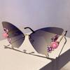 Rimless Butterfly Designer Shades Fashion Crystal Gradient Sunglasses Oversize Decoration Party Women's Sun Glasses