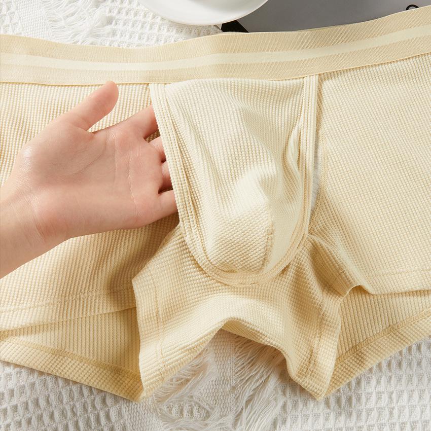 Raumkapsel Herren Waffelbaumwolle Boxershorts: Einfarbige, atmungsaktive, trendige Sportunterwäsche.