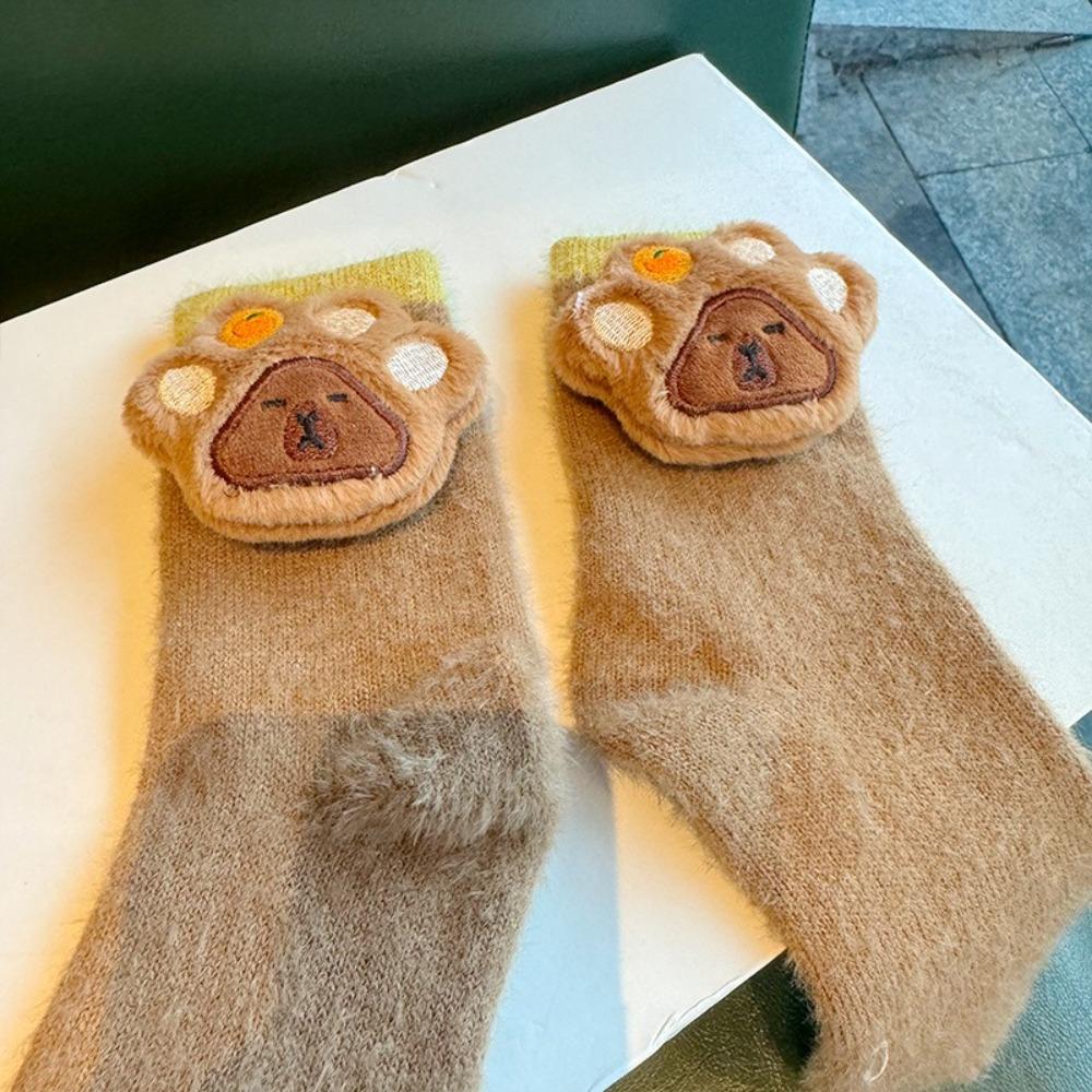 Sweet Cartoon Animal Capybara Knitted Long Socks Gift Floor and Home Socks Plush Mid Tube Socks