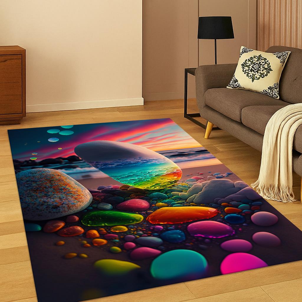 3D Colorful Dreamy Soft Stone Pebble Carpet Rug for Home Bedroom Living Room Sofa Doormat Kitchen Decor,Kid Game Non-slip Mat