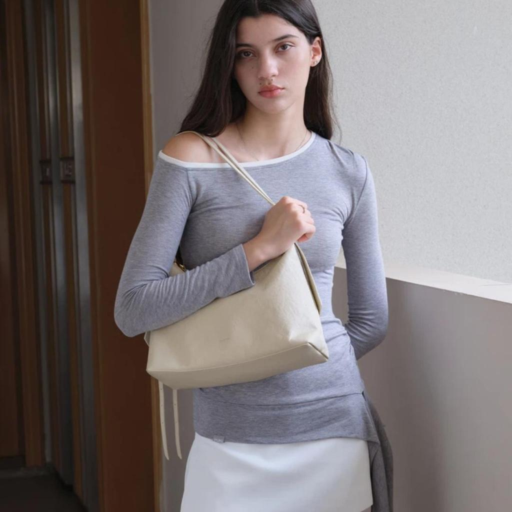 SMTING Shoulder Bag, Top-Grain Leather Tote Bag, Underarm Bag, Meilad Brown, Small Size