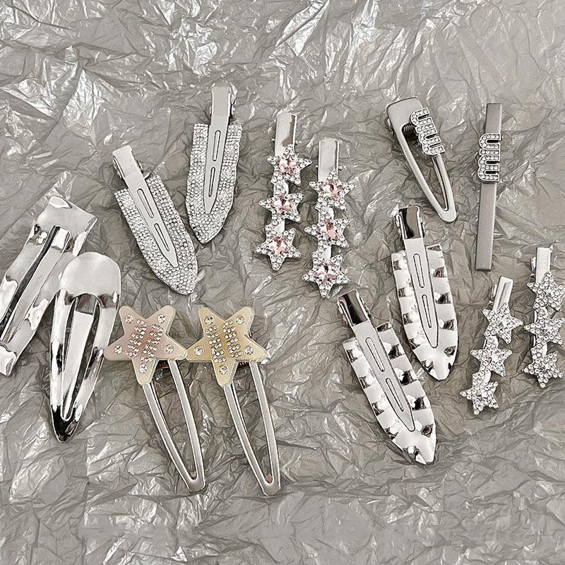 Silver Rhinestone Pentagram Hairpin: Y2K Cool Style Bangs Side Clip