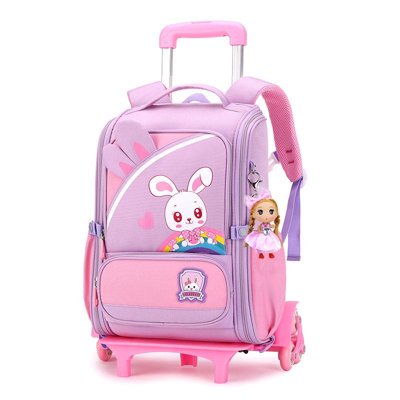 Large Capacity Trolley School Bag for Girls, Grades 3-6 - Stair Climbing & Detachable Design