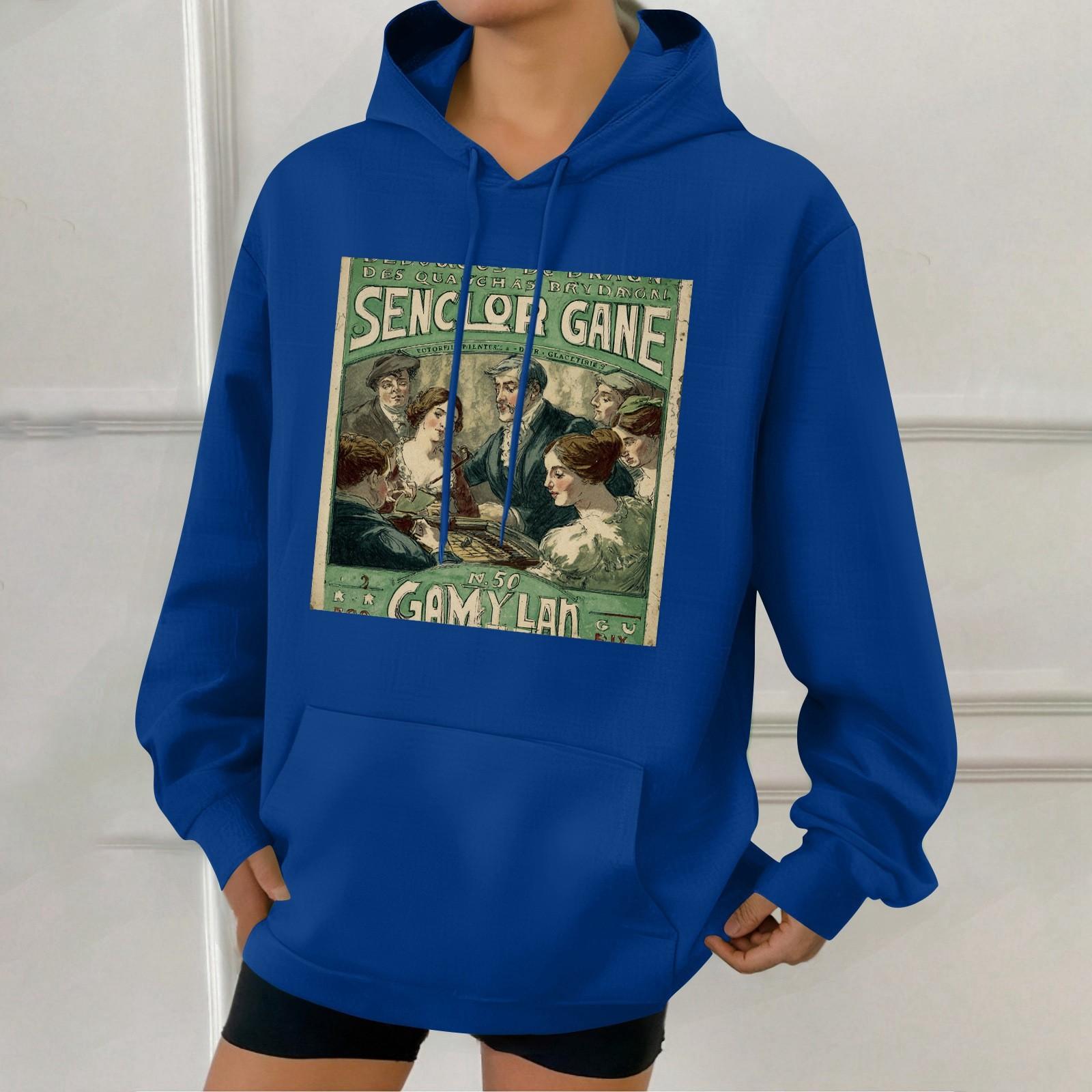 

Women s Fashion Retro Printed Casual Hooded Sweatshirt With Pockets XXL