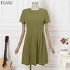 ZANZEA Kadın Yazlık Günlük Yuvarlak Yaka Kısa Kollu Elbise