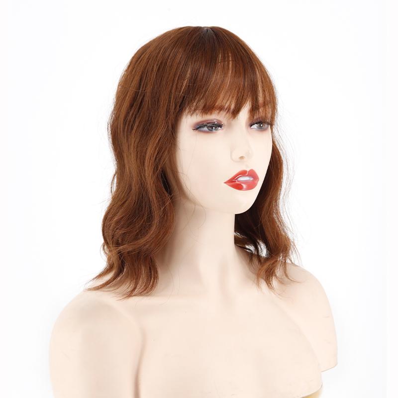 Women Short Hair Extensions with Bangs Natural Wavy Clip On Synthetic Fiber Wig Suitable for Cosplay Party Daily Use KTB