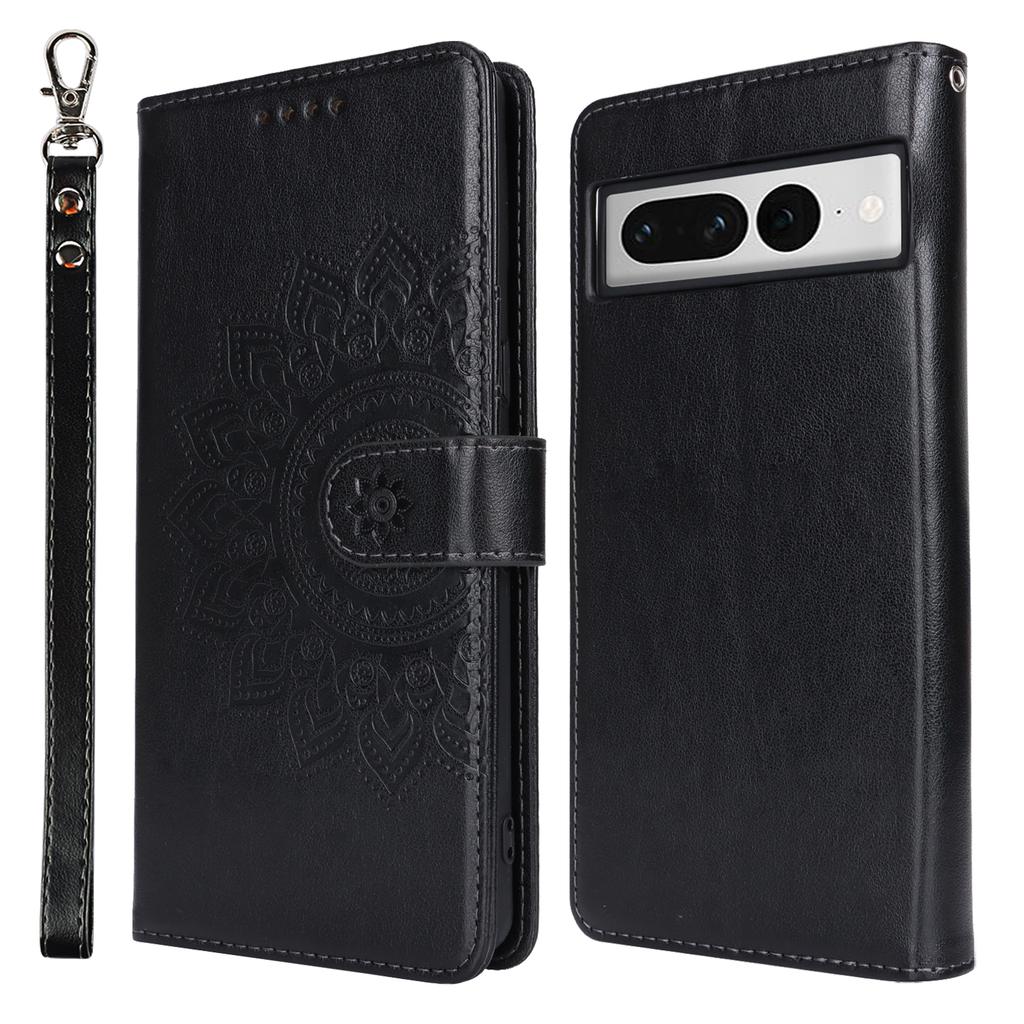 For Google Pixel 7 Pro 5G Case Textured Leather Wallet Phone Cover with Strap