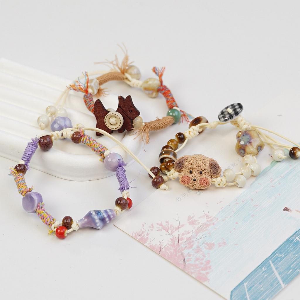 Ceramic ceramic bracelet student Tibetan hand braided rope stall student gift