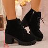 Fashion Fashion Chunky Heeled Ankle Boots for Women 2025 Autumn Winter Black Platform Booties Woman Zip Lace Up High Heels Short Boots