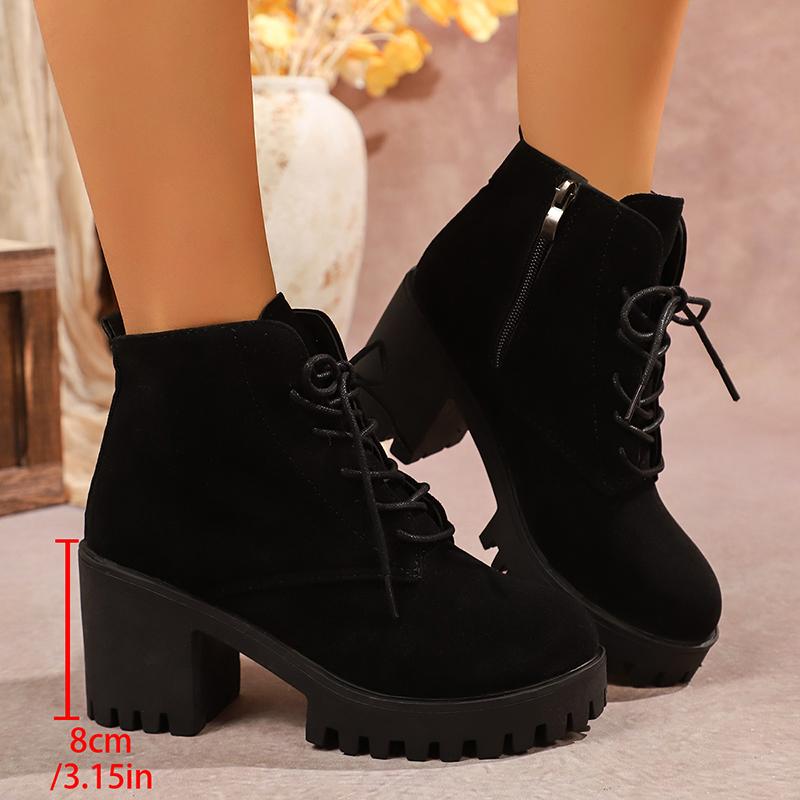Fashion Fashion Chunky Heeled Ankle Boots for Women 2025 Autumn Winter Black Platform Booties Woman Zip Lace Up High Heels Short Boots