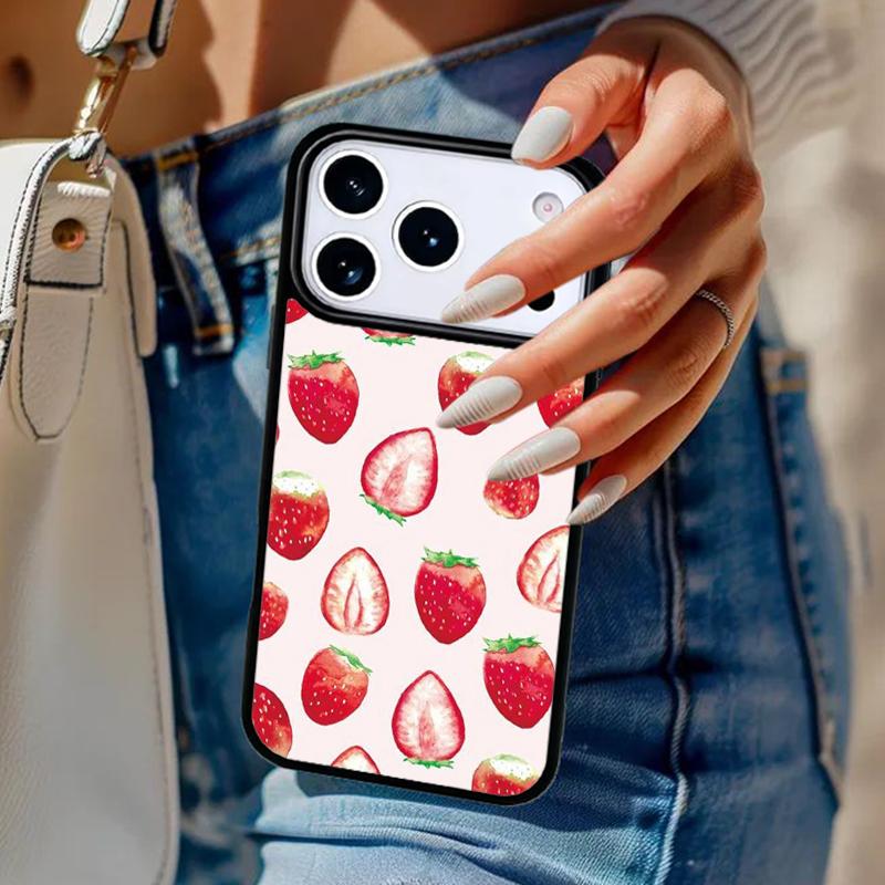 Pink Cherries Cherry Strawberry Phone Case For iPhone 17 Air 14 15 13 12 Max Cover For Apple 16e 11 Pro Max Plus Coque