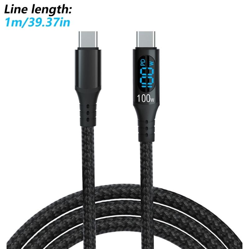 Braided USB C Charging Cable for Phone Tablet 1 Meter 100W 5A Fast Charge Real Time Power Monitor Type C To C Cord