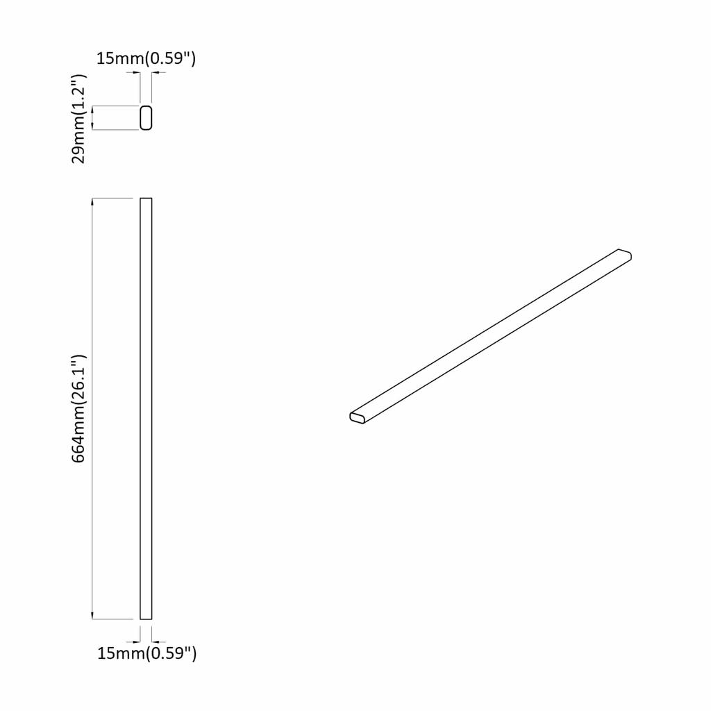 Clothes Rod 2 pcs Silver 664 x 15 x 29 mm Aluminium Alloy