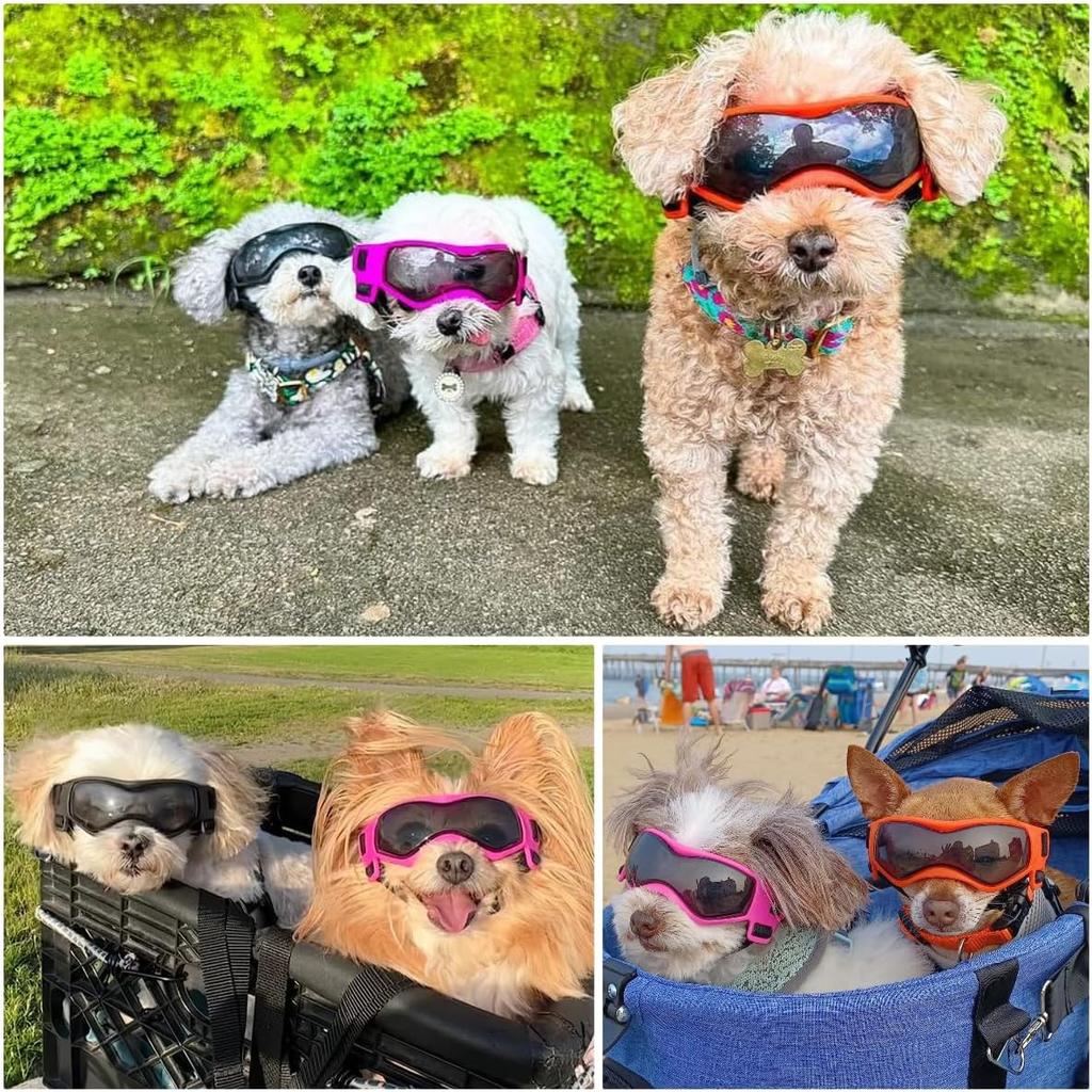 Dog Goggles Dog Sunglasses for Small Breed UV Protection Windproof with Adjustable Head Straps Chin Straps for Ride Car/Hiking Travel/On Beach-Black