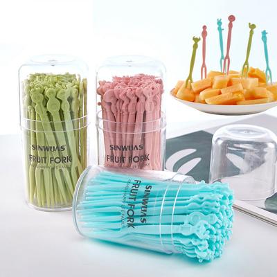 50 Peças Garfos de Frutas de Plástico de Desenho Animado Palitos de Dente Lancheira Bento para Festa de Aniversário Infantil Seleção de Garfos para Sobremesa Bolo Lanche