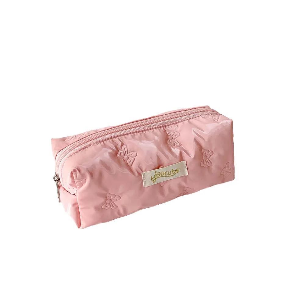 Bowknot Y2K Bow Stationery Bag Desktop Storage Cosmetics Card Pen Korean Style Pencil Case Pink White Silver Large Capacity