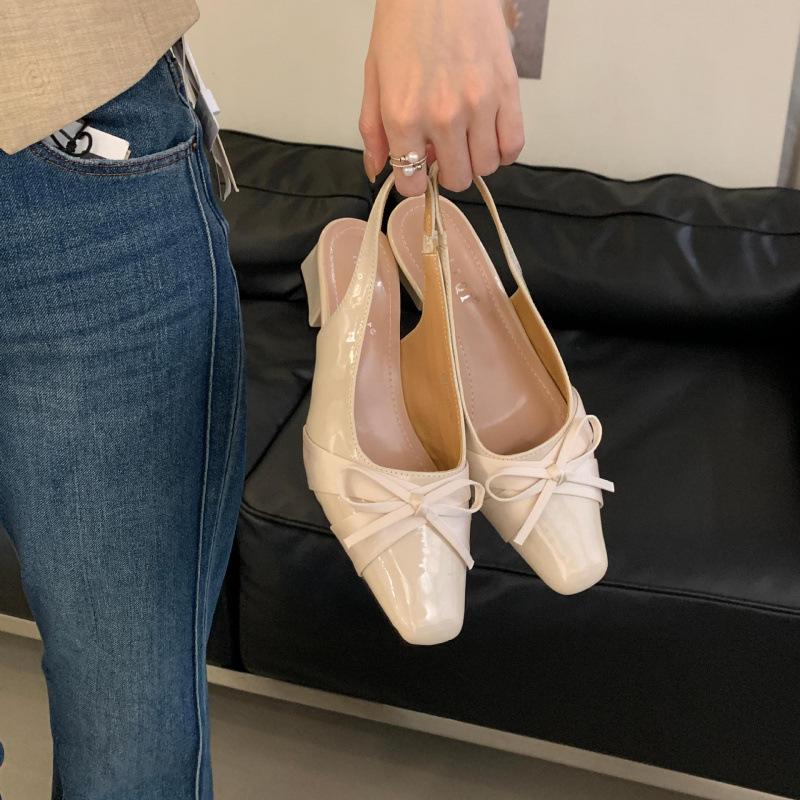 

Coarse heel bag head sandals empty women s shoes 2025 spring and summer new French bow with skirt temperament single shoes 39 абрикосовий