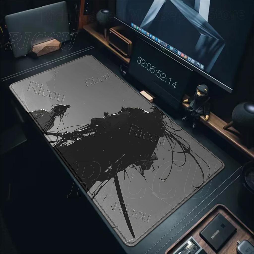 Tappetino per Mouse Stile Guerriero Samurai Giapponese Semplice Tappeto per Scrivania da Gioco Uffici Accessori Tastiera Meccanica Tappeto in Gomma Bianco e Nero