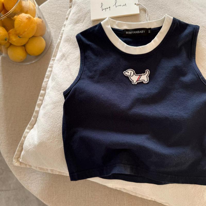 Kids Summer Cotton Cartoon Tank Top Boys Girls Round Neck Sleeveless T Shirt Block Vest For Toddler