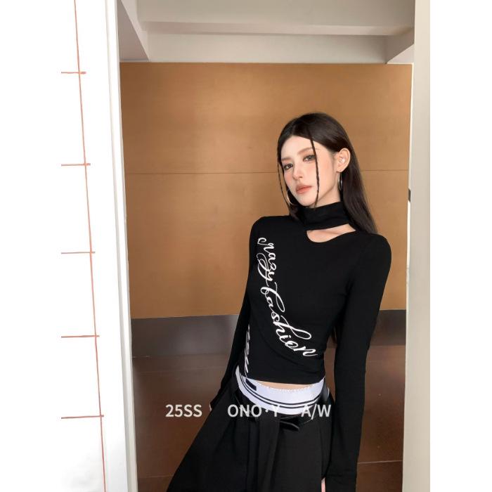 

Women s White Hollow Letter Fleece-Lined Long Sleeve T-Shirt Large чёрный