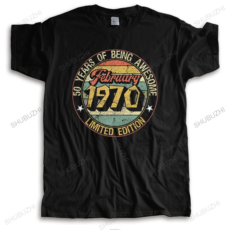 Unisex Vintage February 1970 Born 50th Birthday Oneck Cotton Short Sleeve Casual Tee