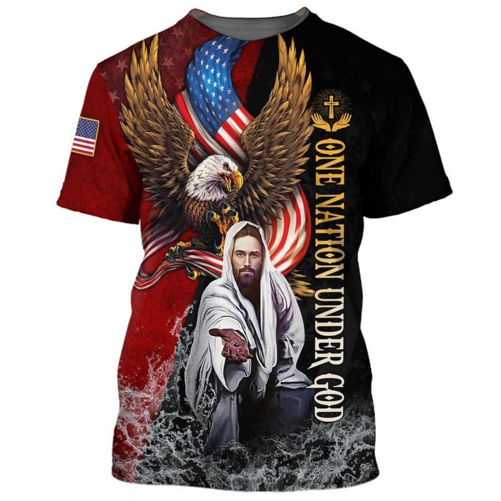 Jesus Christus T-Shirt Herren Damen Kurzarm O-Ausschnitt T-Shirts 3D Gedrucktes Muster USA Flagge Gottesdienst Kapelle Kleidung Pullover Top Tee
