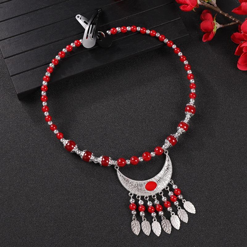 Glasierter Perlenfransenkragen Damen Halskette Retro Exotischer Stil Miao Stirnschmuck Augenbrauenanhänger Tibetischer Kopfschmuck
